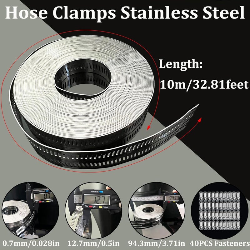 SmaringWing Hose Clamps Stainless Steel, Hose Clamp Assortment Kit, 32.81FT DIY Large Adjustable Worm Gear Metal Clamps Fuel Line Clamp with 40 Fasteners for Plumbing, Water Pipe, Radiator, Automotive, Mechanical - Image 4